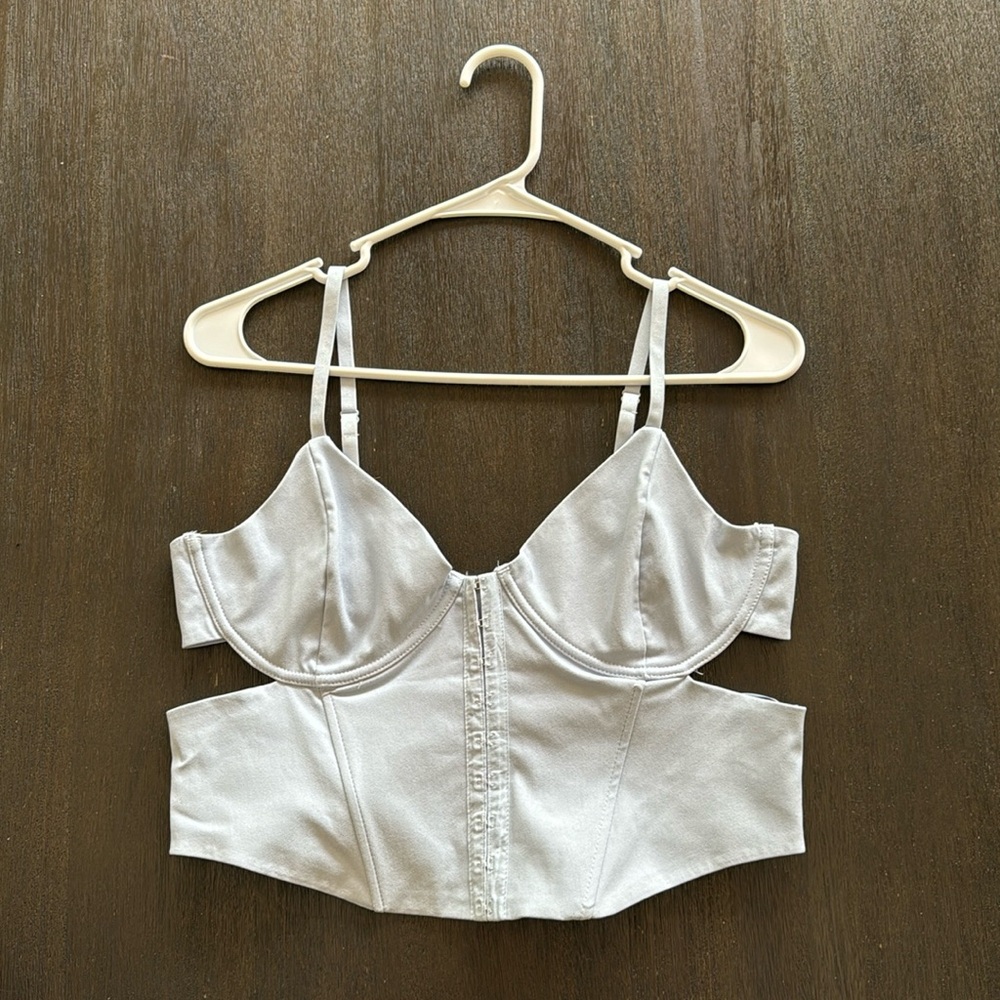 Garage Light Baby Blue Corset Top Cut-Out Wired Bra Fitted Zip Adjustable Strap